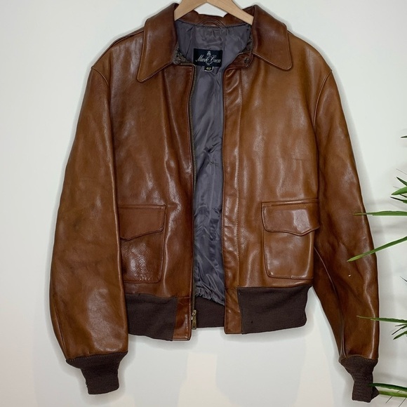 Mark Cross | 1950’s Vintage Brown Leather Brass Full Zip Flight Bomber Jacket 42 - Picture 1 of 17
